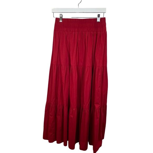 Hill House Florence Nap Red Tiered Maxi Skirt Cotton Size Medium - Picture 2 of 6